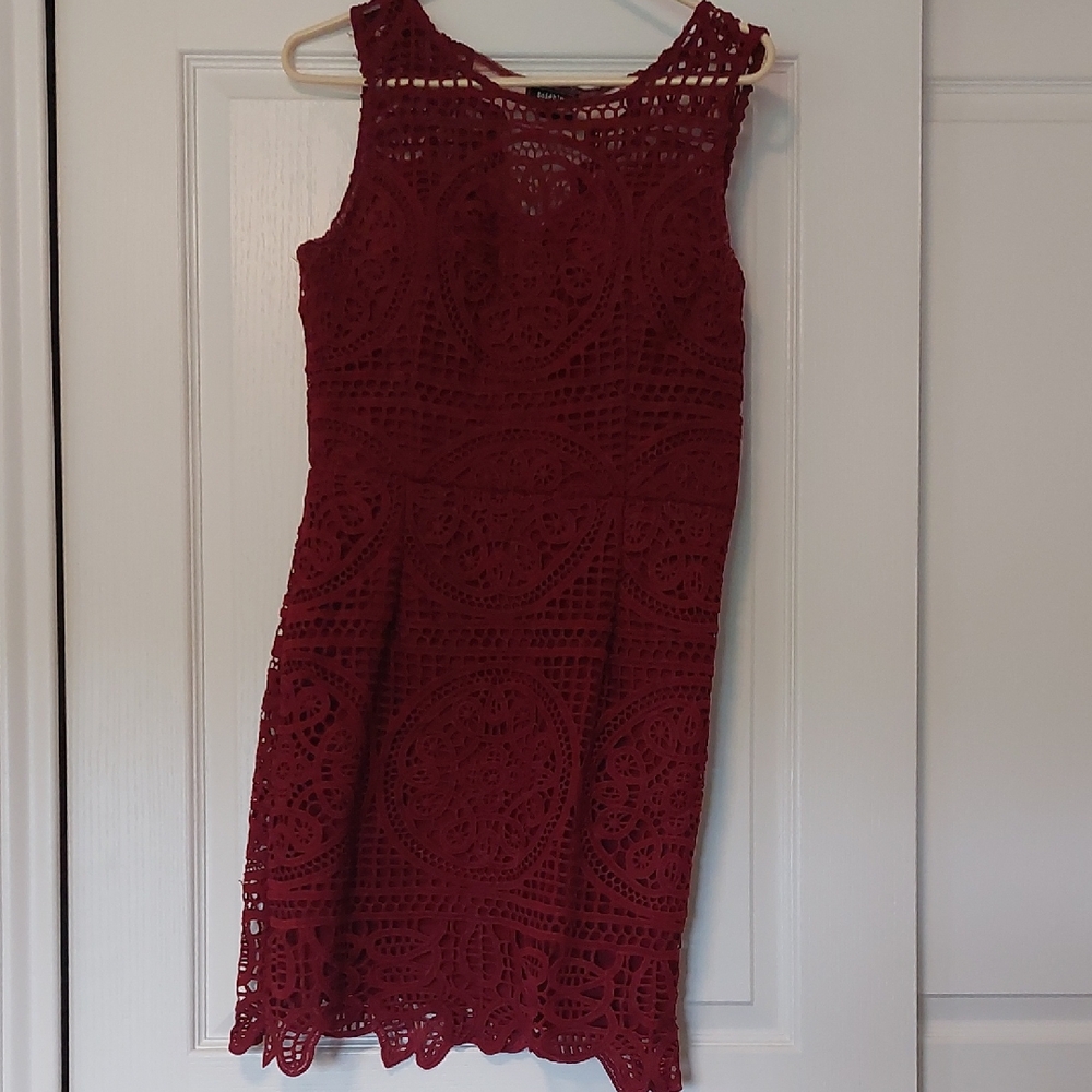 Soieblu Red Sheath Scoop Neck Mini Dress